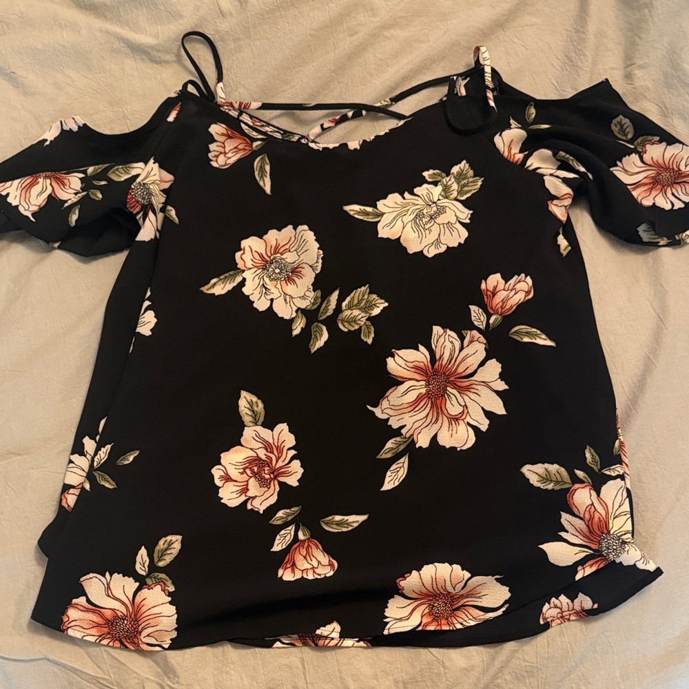 Kaileigh Black Floral Cold Shoulder Blouse